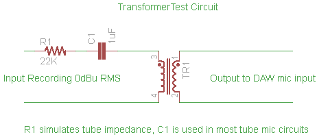 Transformer test circuit showing 22K  resistor and 1uF capacitor in series feeding the transformer under test.